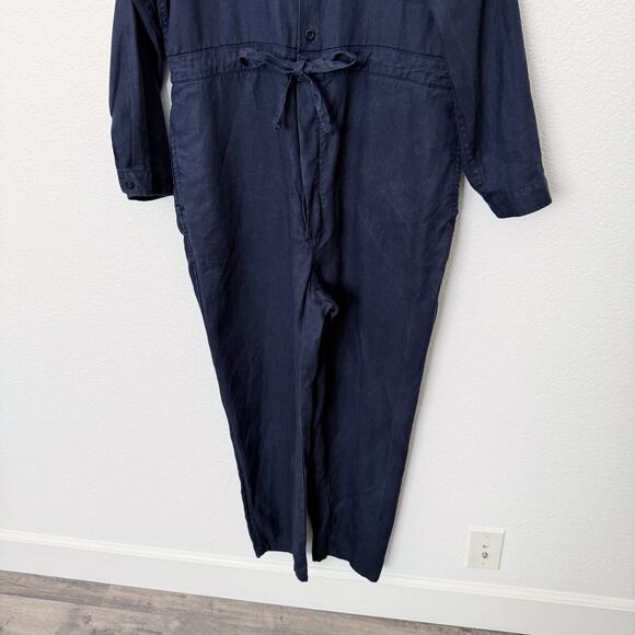 [Alex Mill] Navy Blue 100% Linen Logan Straight Leg Tie Waist Jumpsuit Sz Large - Picture 6 of 11